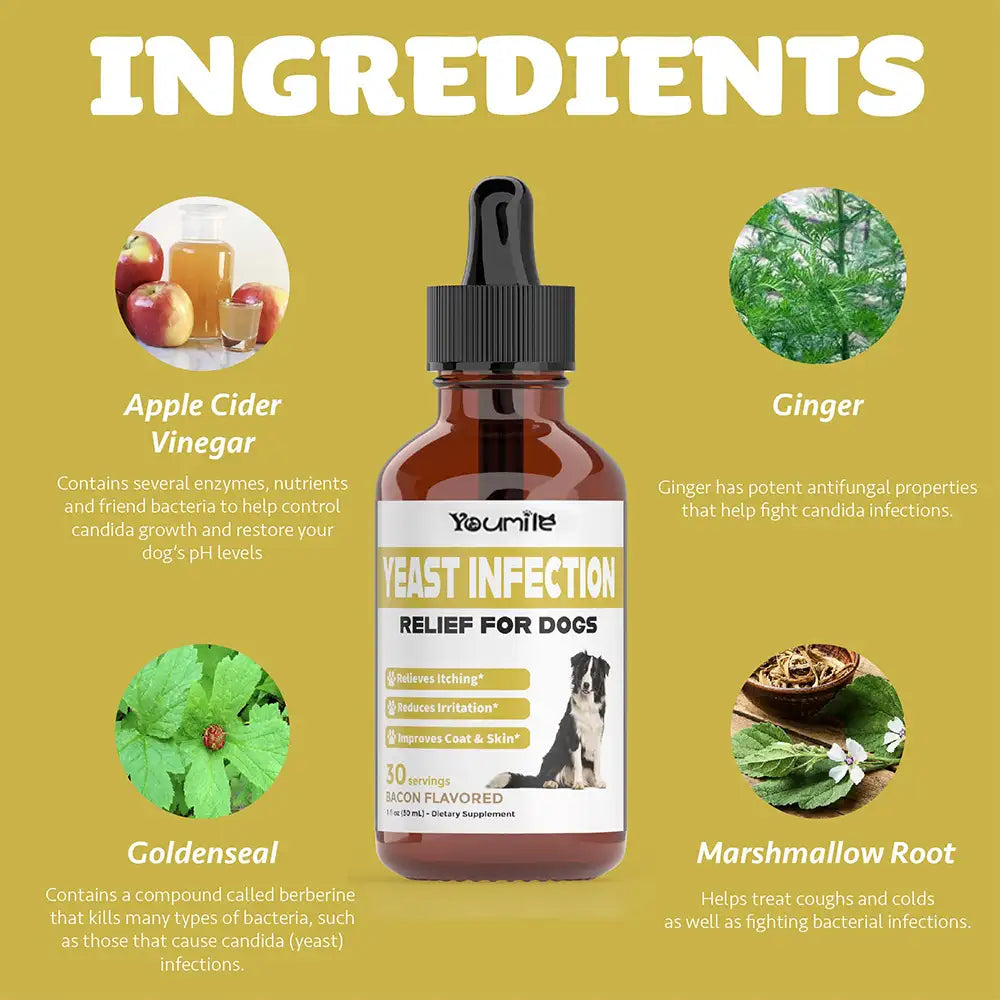 Itchy Skin & Ear Treatment Relieves Itching and Allergy - Yeast Infection Drops Supplement for Dogs