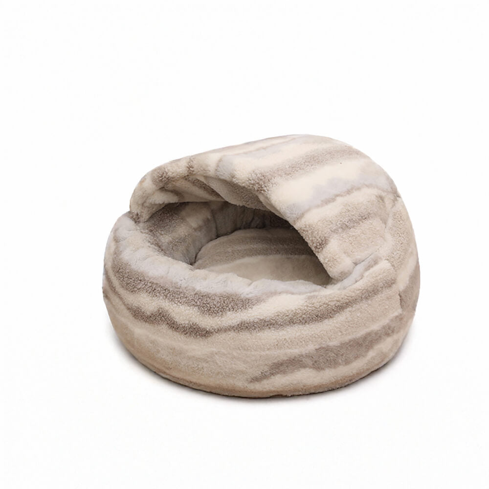 Luxury Marble Striped Cozy Semi-Enclosed Cave Dog & Cat Bed