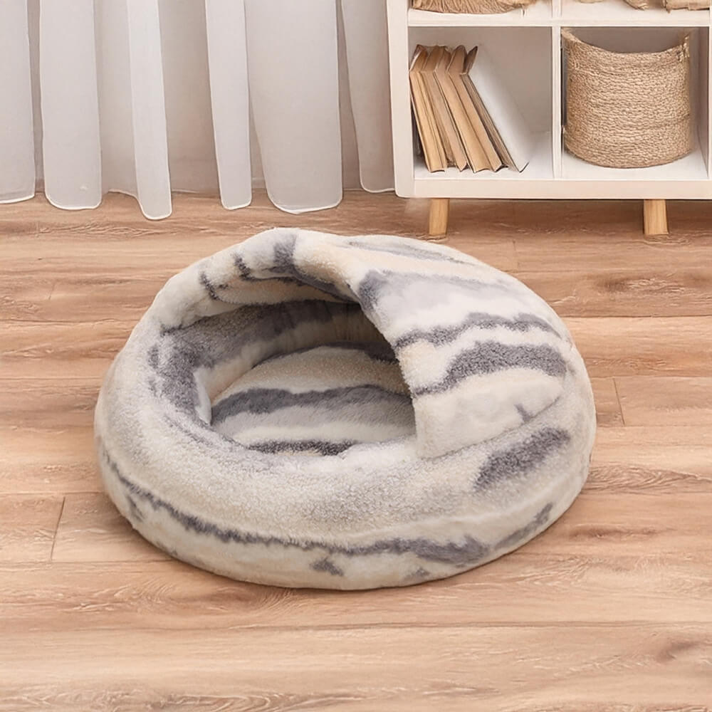 Luxury Marble Striped Cozy Semi-Enclosed Cave Dog & Cat Bed