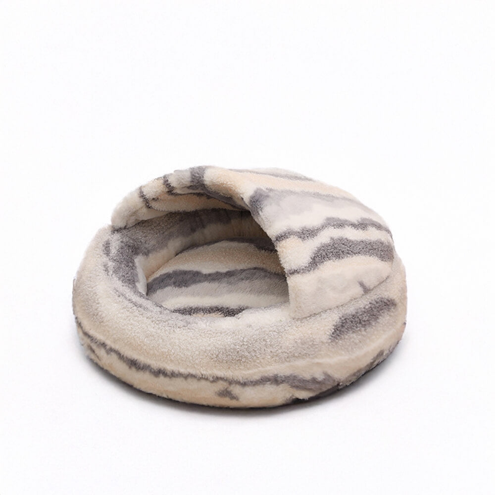Luxury Marble Striped Cozy Semi-Enclosed Cave Dog & Cat Bed