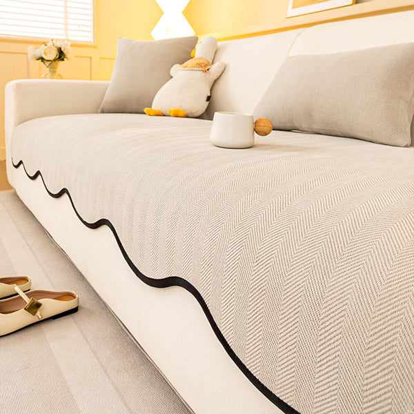 Minimalist Herringbone Chenille Non-Slip Wavy Edge Couch Cover