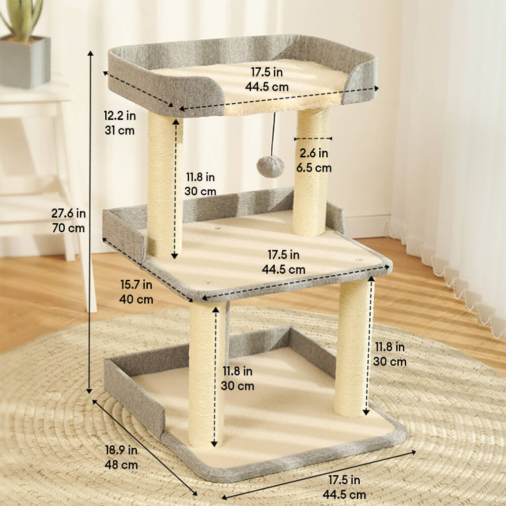 Árbol de gato sisal de sisal de tres niveles minimalista de tres niveles