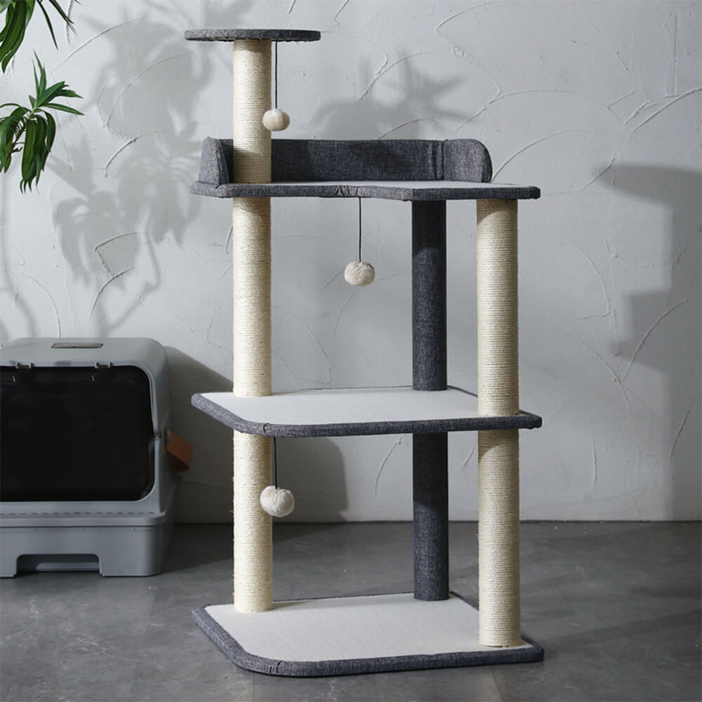 Árbol de gato sisal de sisal de tres niveles minimalista de tres niveles