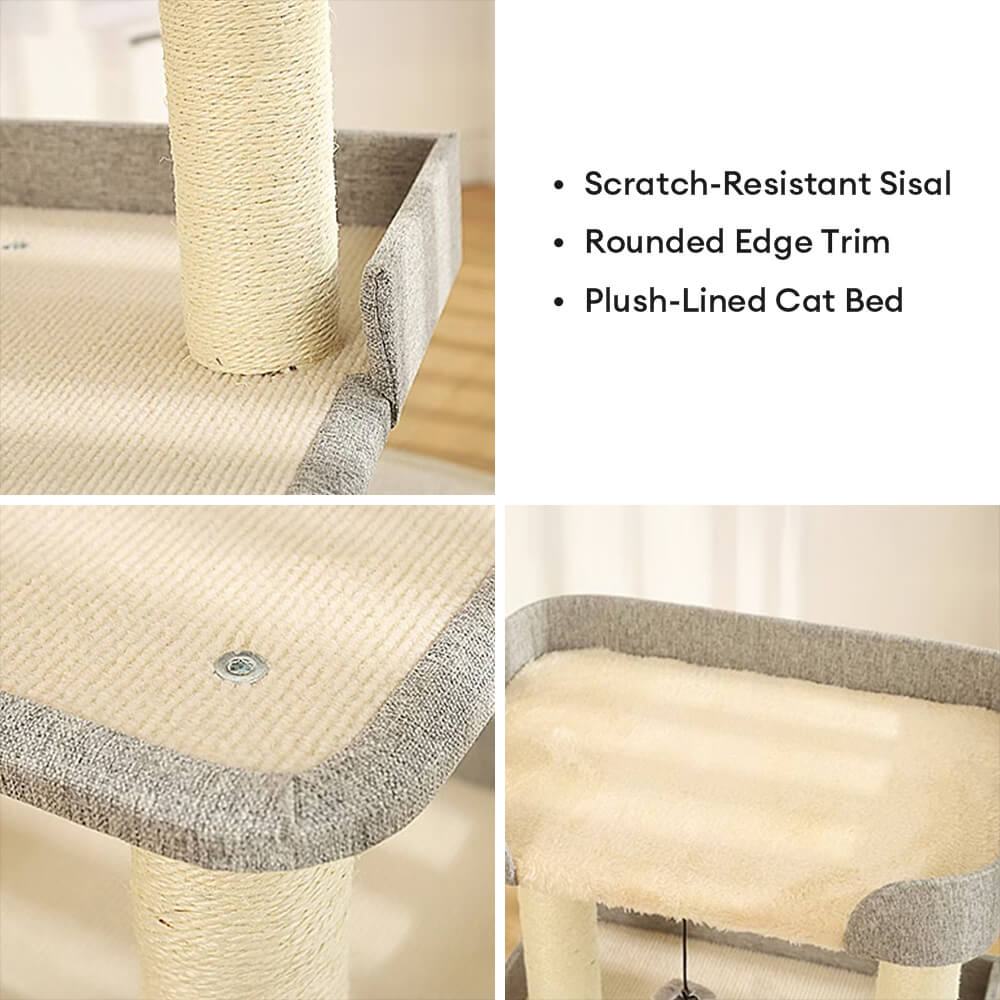 Árbol de gato sisal de sisal de tres niveles minimalista de tres niveles