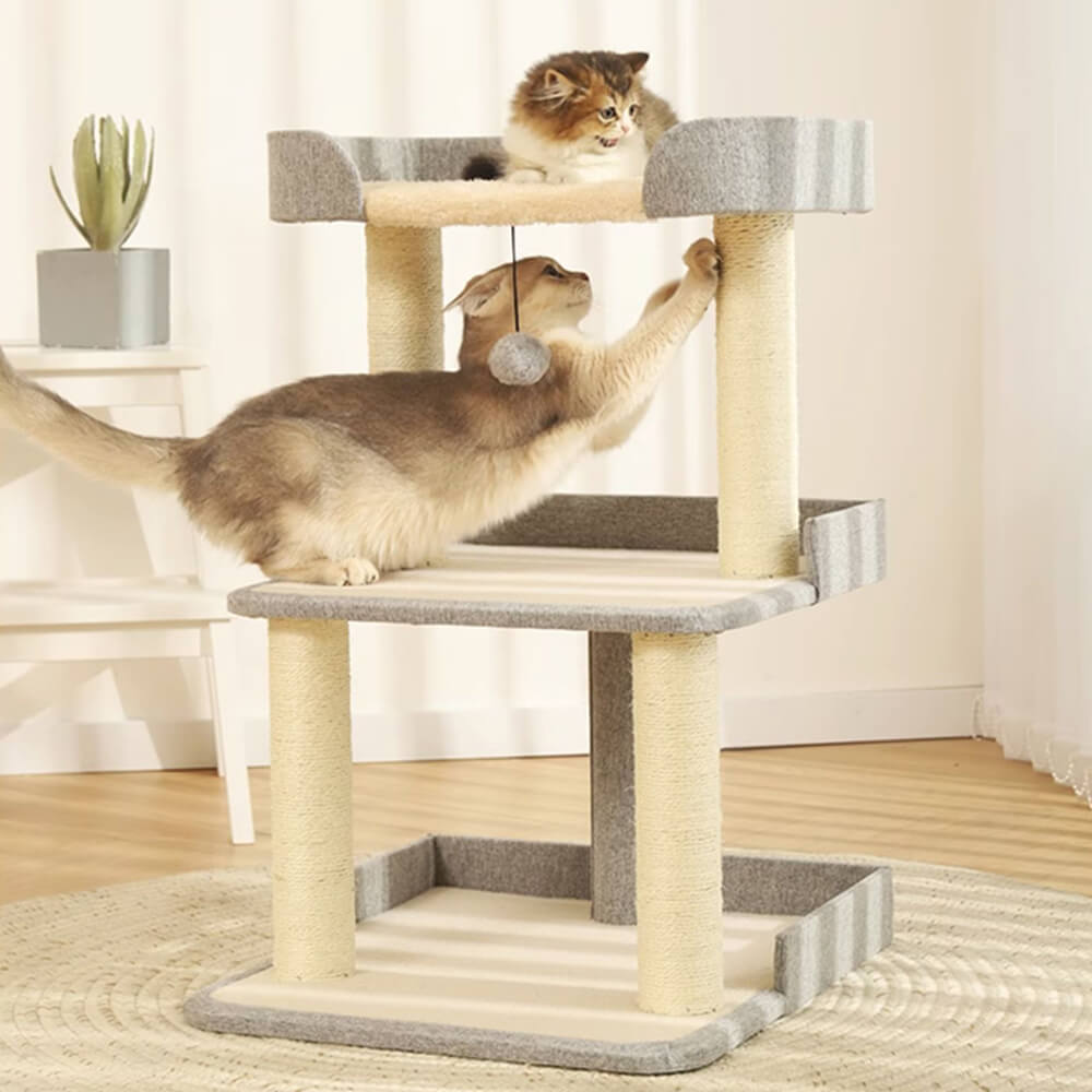 Árbol de gato sisal de sisal de tres niveles minimalista de tres niveles