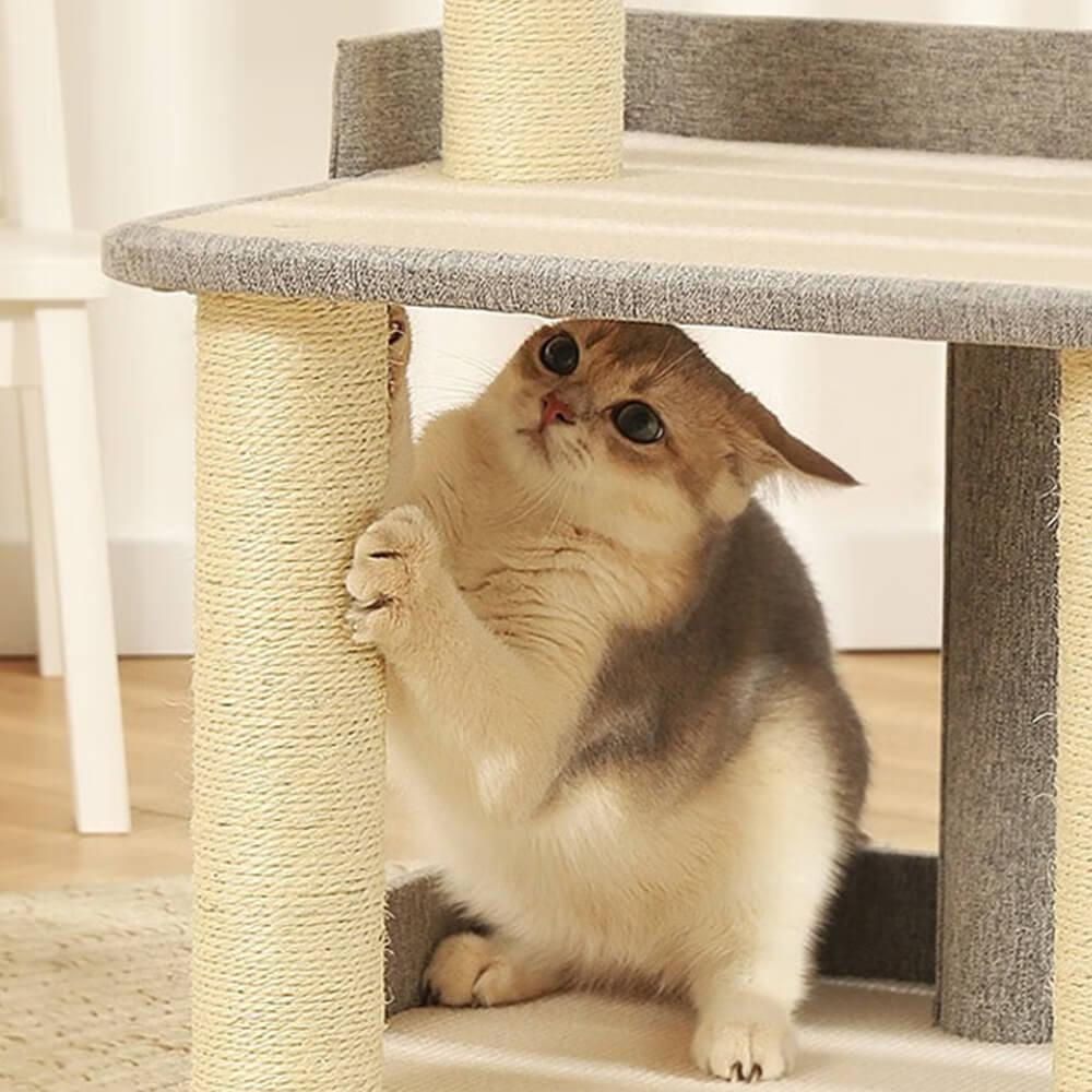 Árbol de gato sisal de sisal de tres niveles minimalista de tres niveles