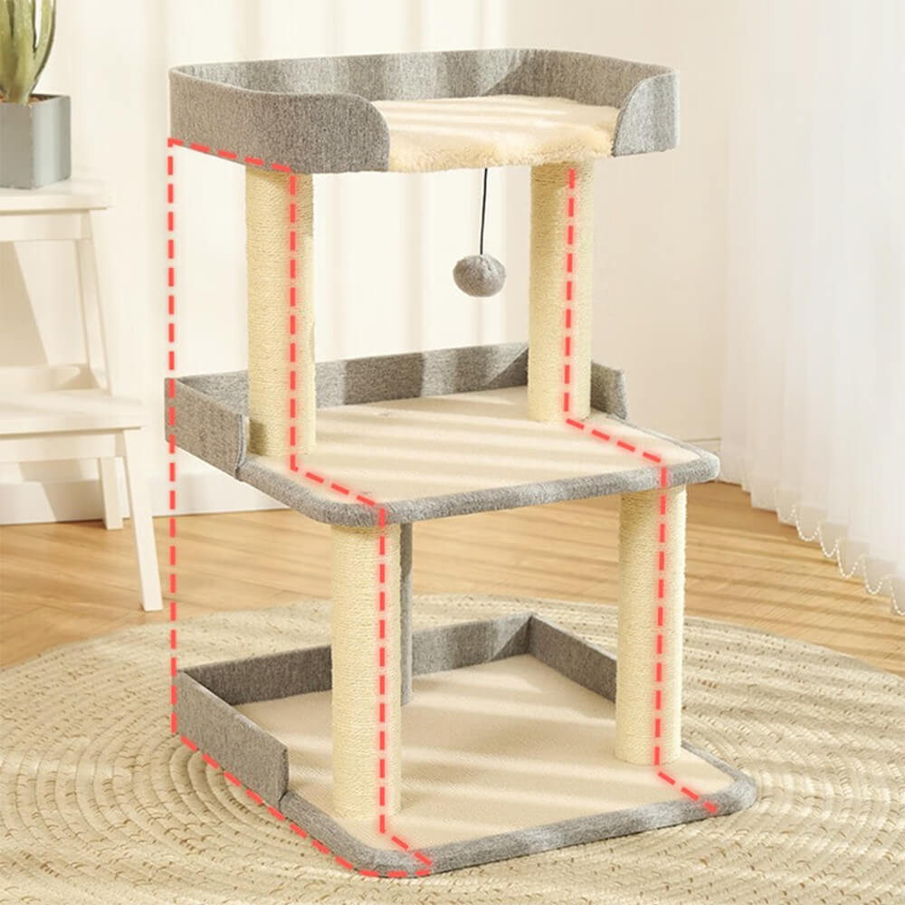 Árbol de gato sisal de sisal de tres niveles minimalista de tres niveles