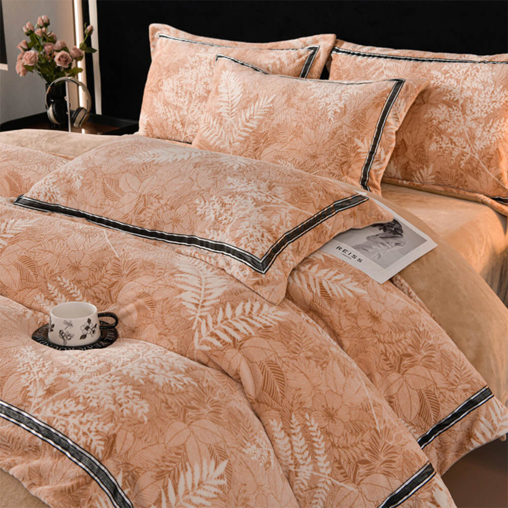 Juego de cama de camarera de terciopelo de terciopelo recortado floral estereoscópico suave y estereoscópico premium