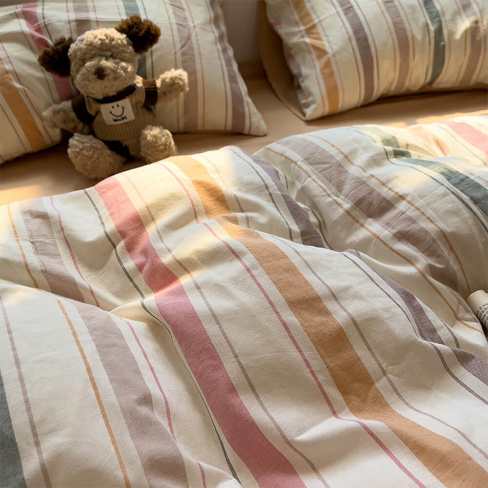 Modern Vertical Stripe Comfort Duvet Cover Bed Sheet Set
