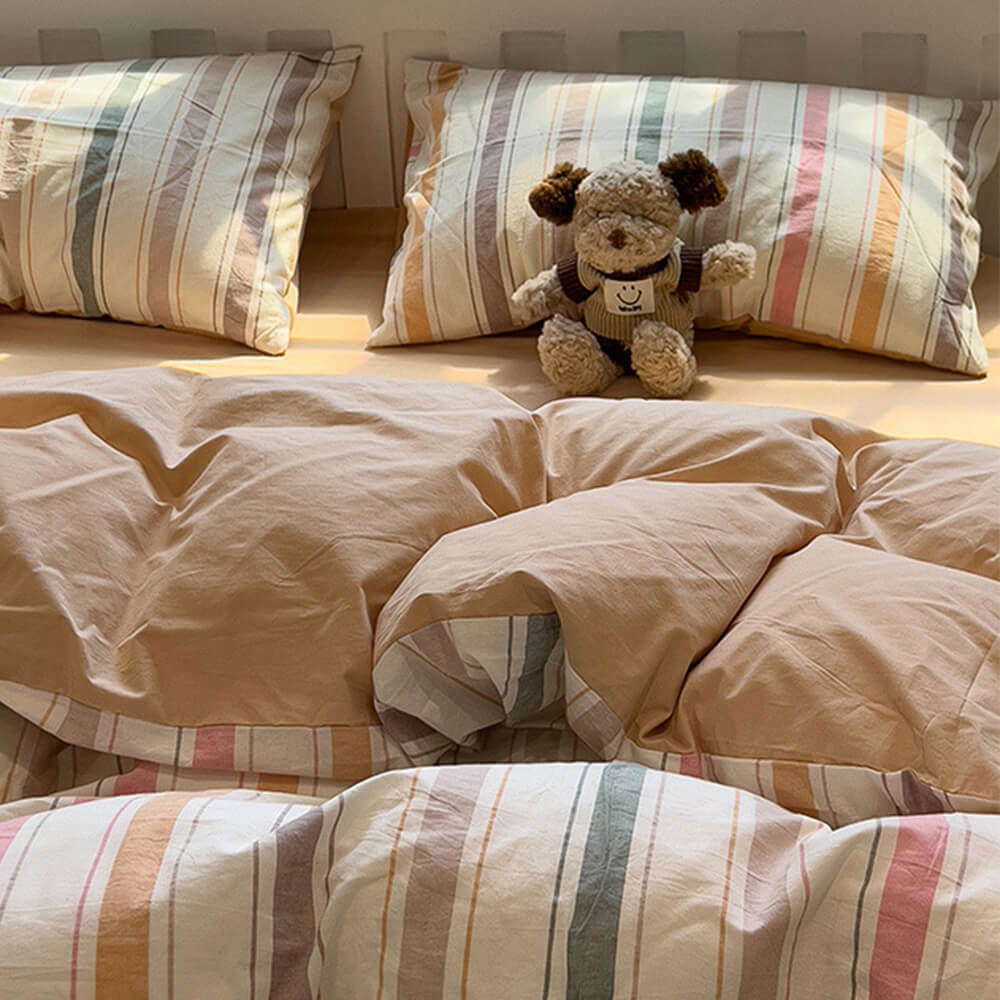 Modern Vertical Stripe Comfort Duvet Cover Bed Sheet Set