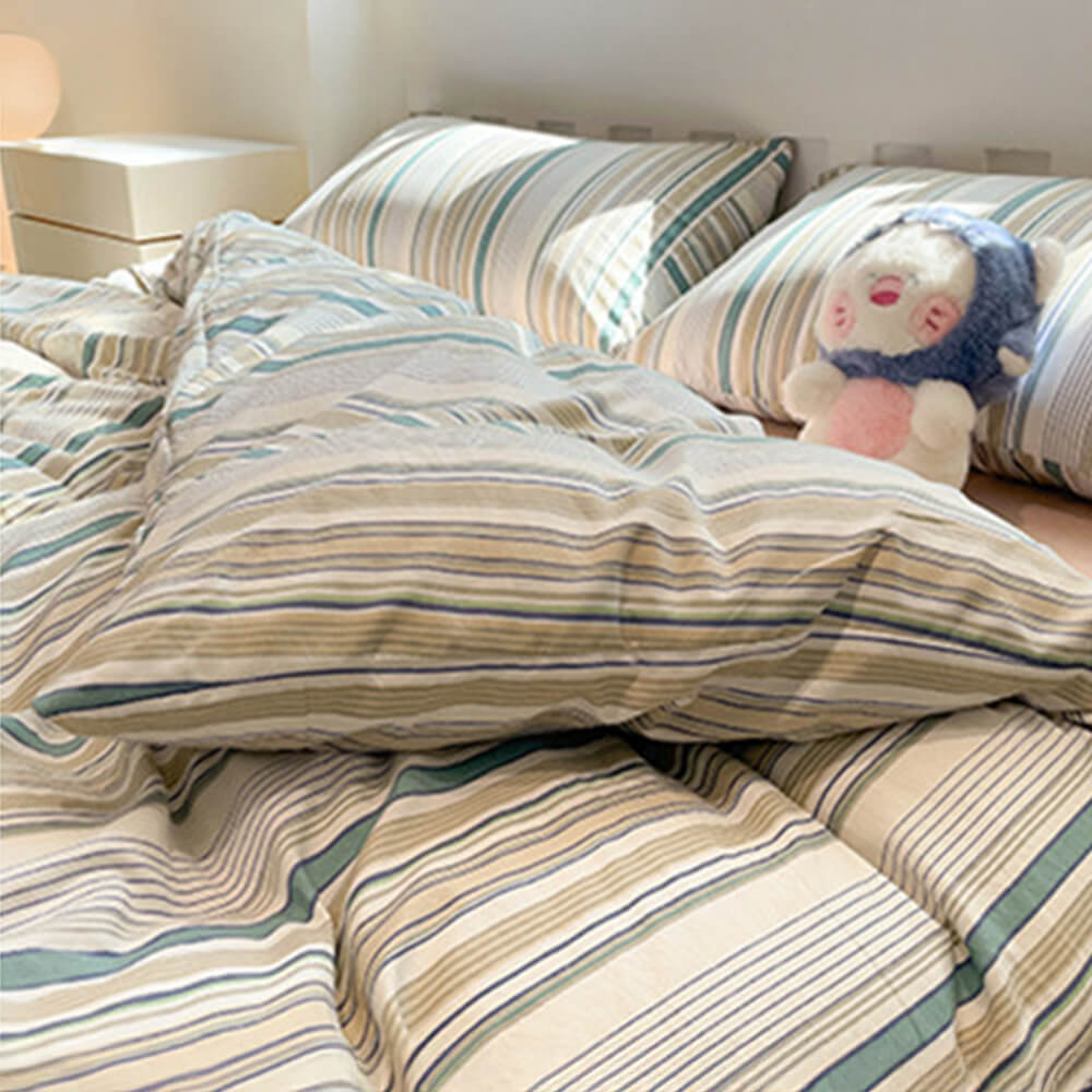 Modern Vertical Stripe Comfort Duvet Cover Bed Sheet Set