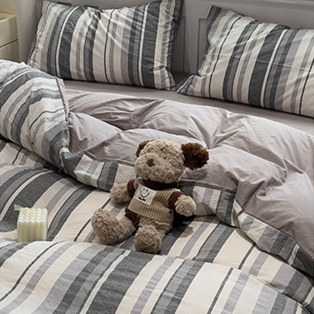 Modern Vertical Stripe Comfort Duvet Cover Bed Sheet Set