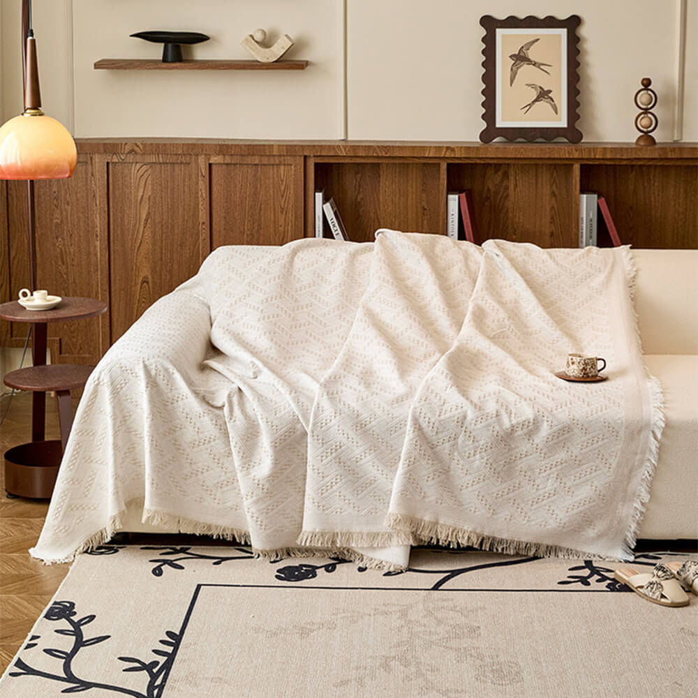 Soft T-Pattern Cotton Gauze Sofa Drape Throw Couch Cover