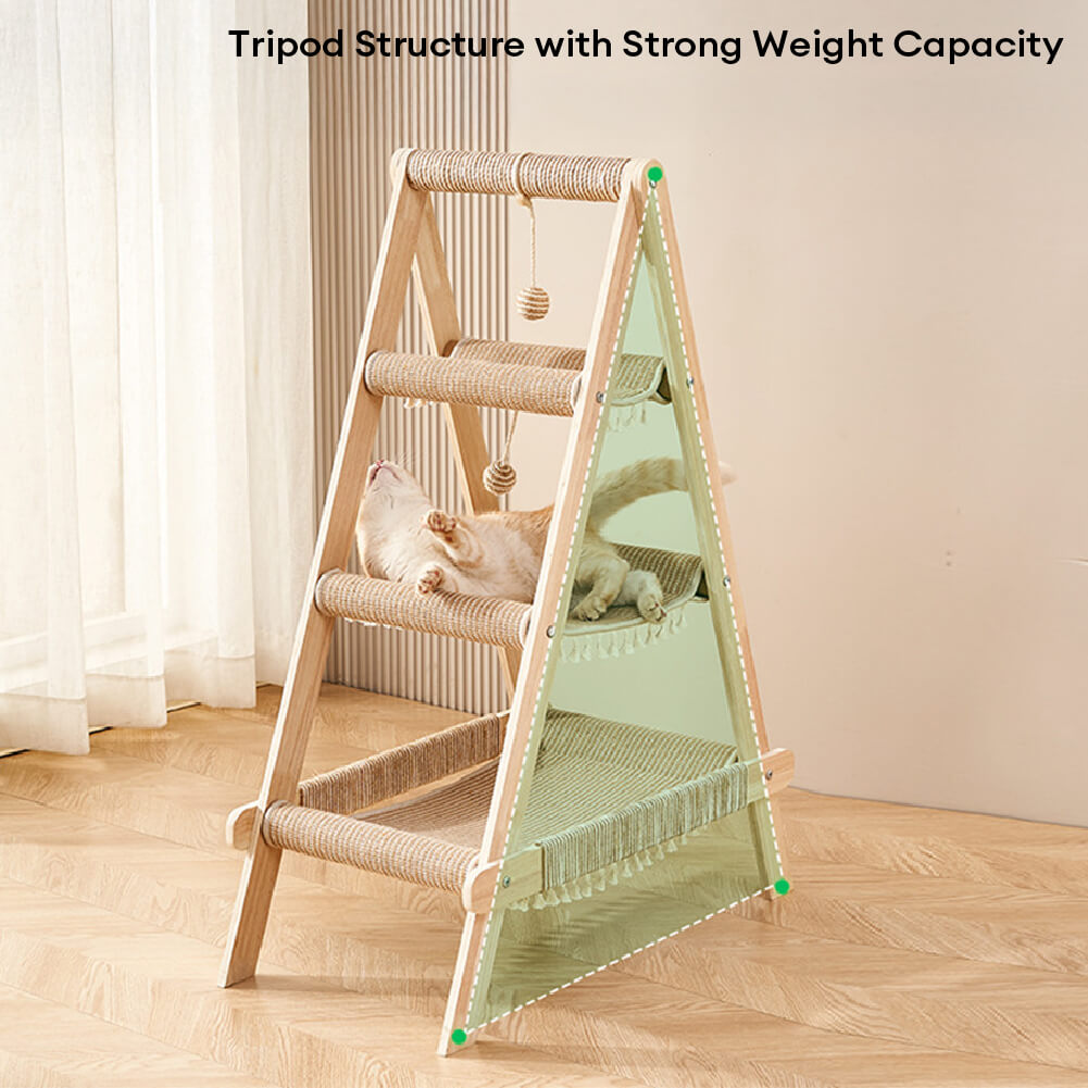 Servido trípode de madera Sisal 2-en-1 Cat Hammock Cat Árbol