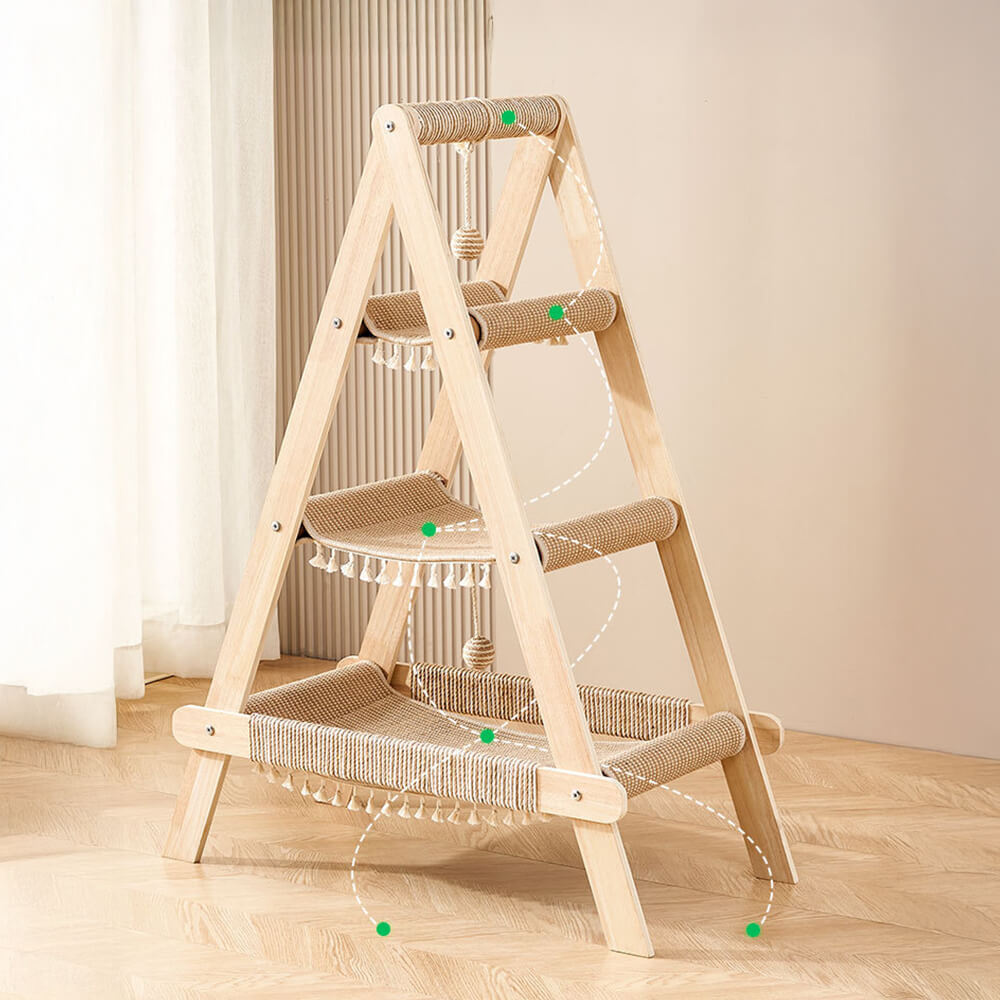 Servido trípode de madera Sisal 2-en-1 Cat Hammock Cat Árbol