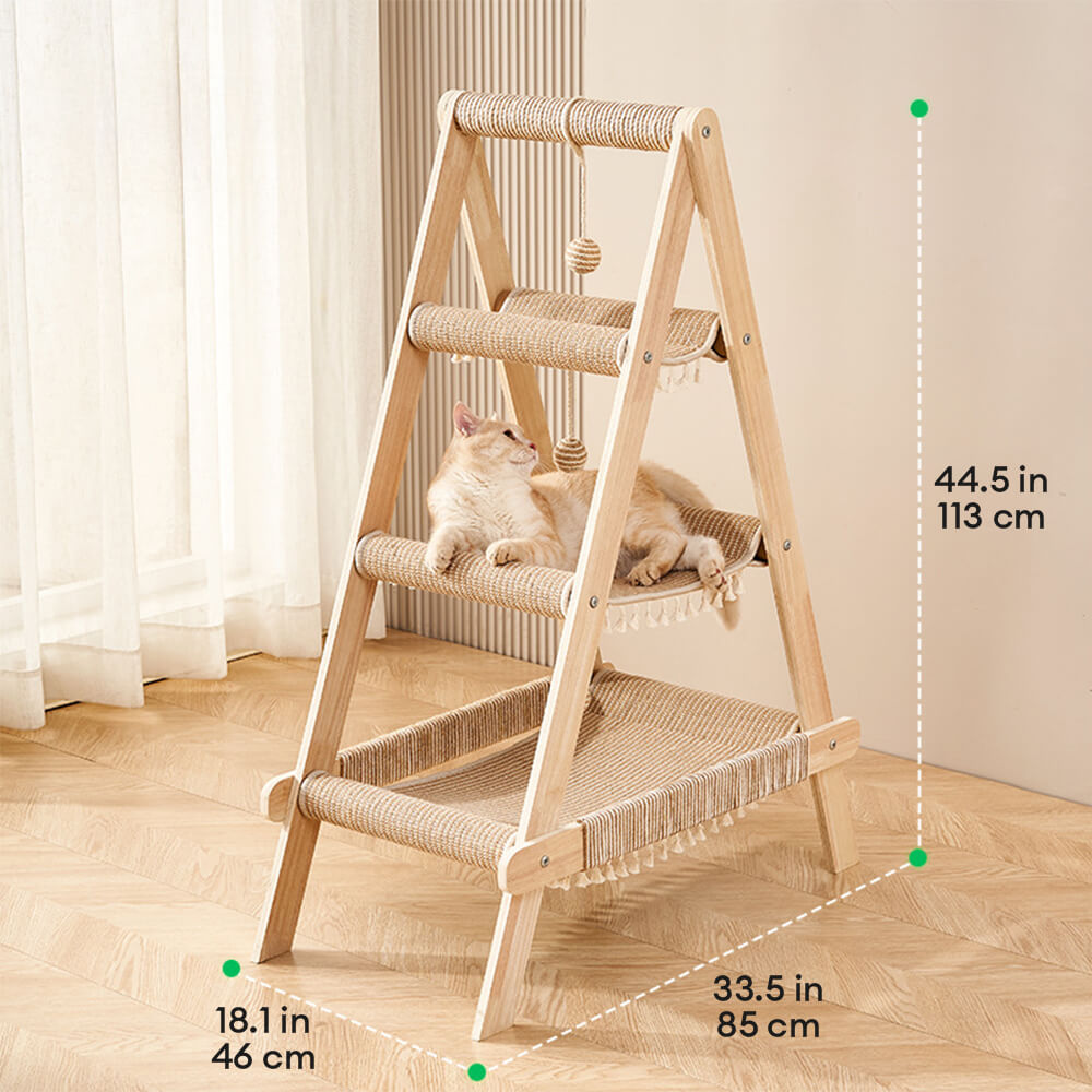 Servido trípode de madera Sisal 2-en-1 Cat Hammock Cat Árbol