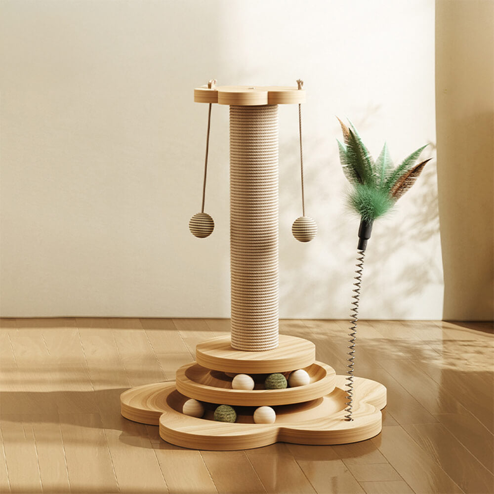 Sturdy Cat Scratching Post with Rotating Track and Teaser Ball