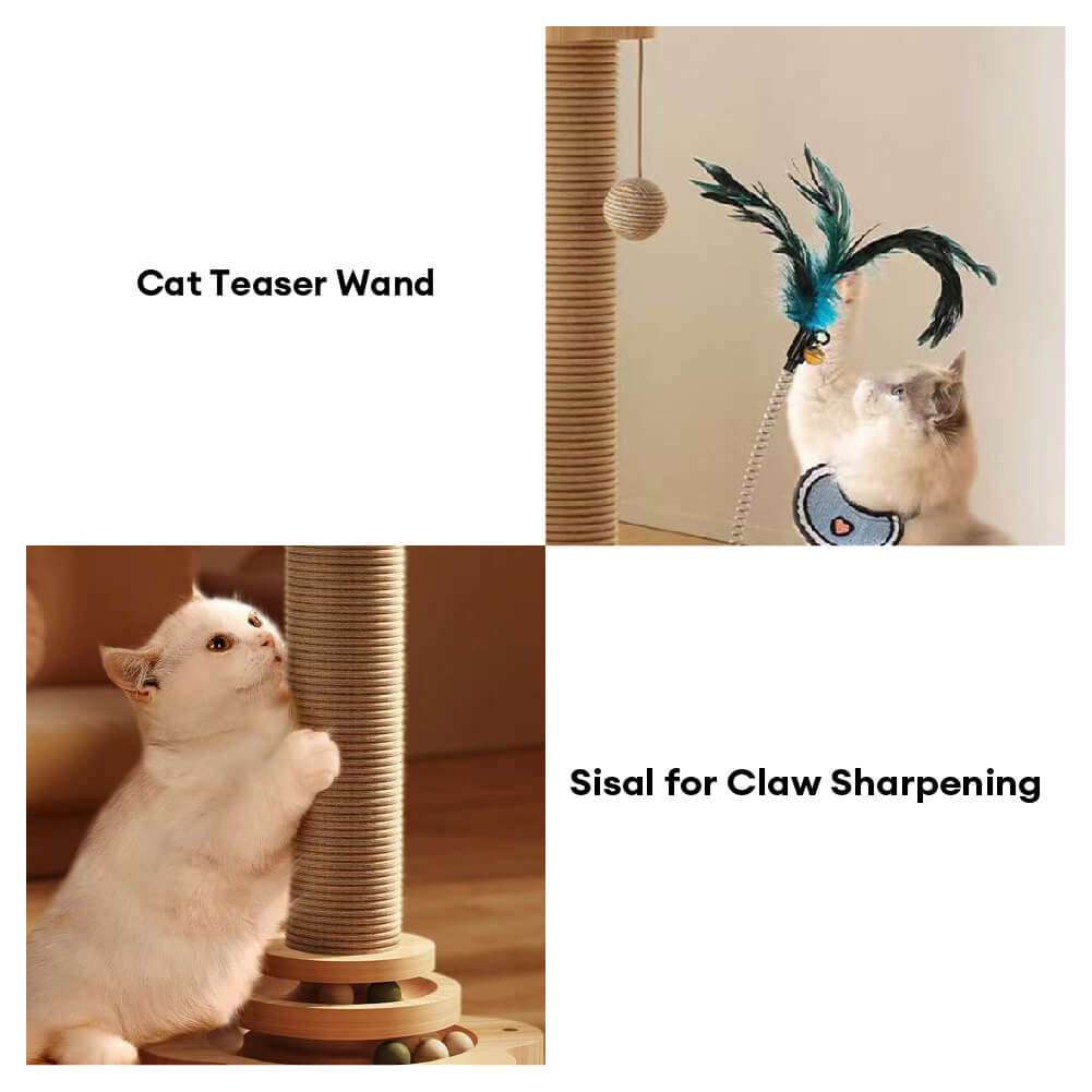 Sturdy Cat Scratching Post with Rotating Track and Teaser Ball