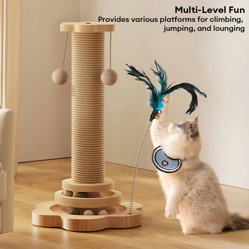 Sturdy Cat Scratching Post with Rotating Track and Teaser Ball