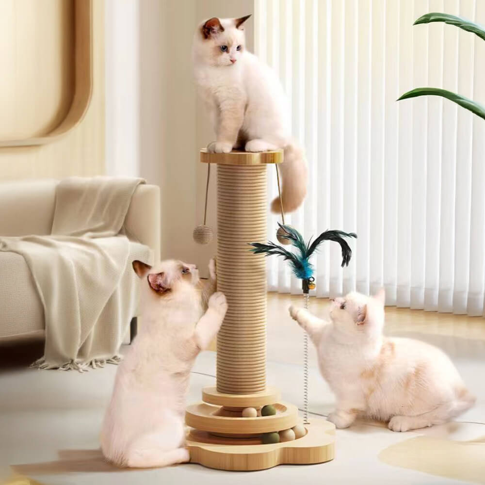 Sturdy Cat Scratching Post with Rotating Track and Teaser Ball