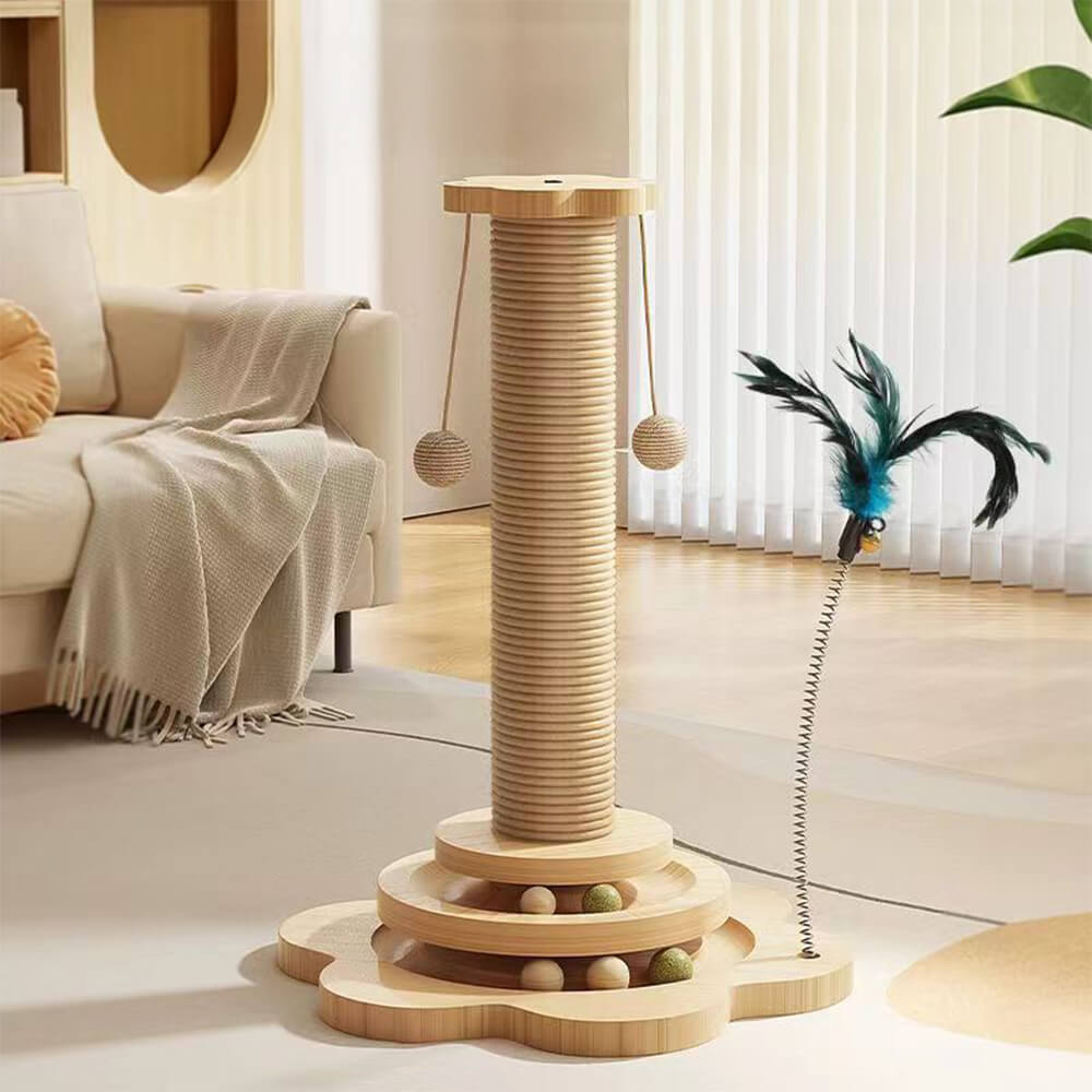 Sturdy Cat Scratching Post with Rotating Track and Teaser Ball