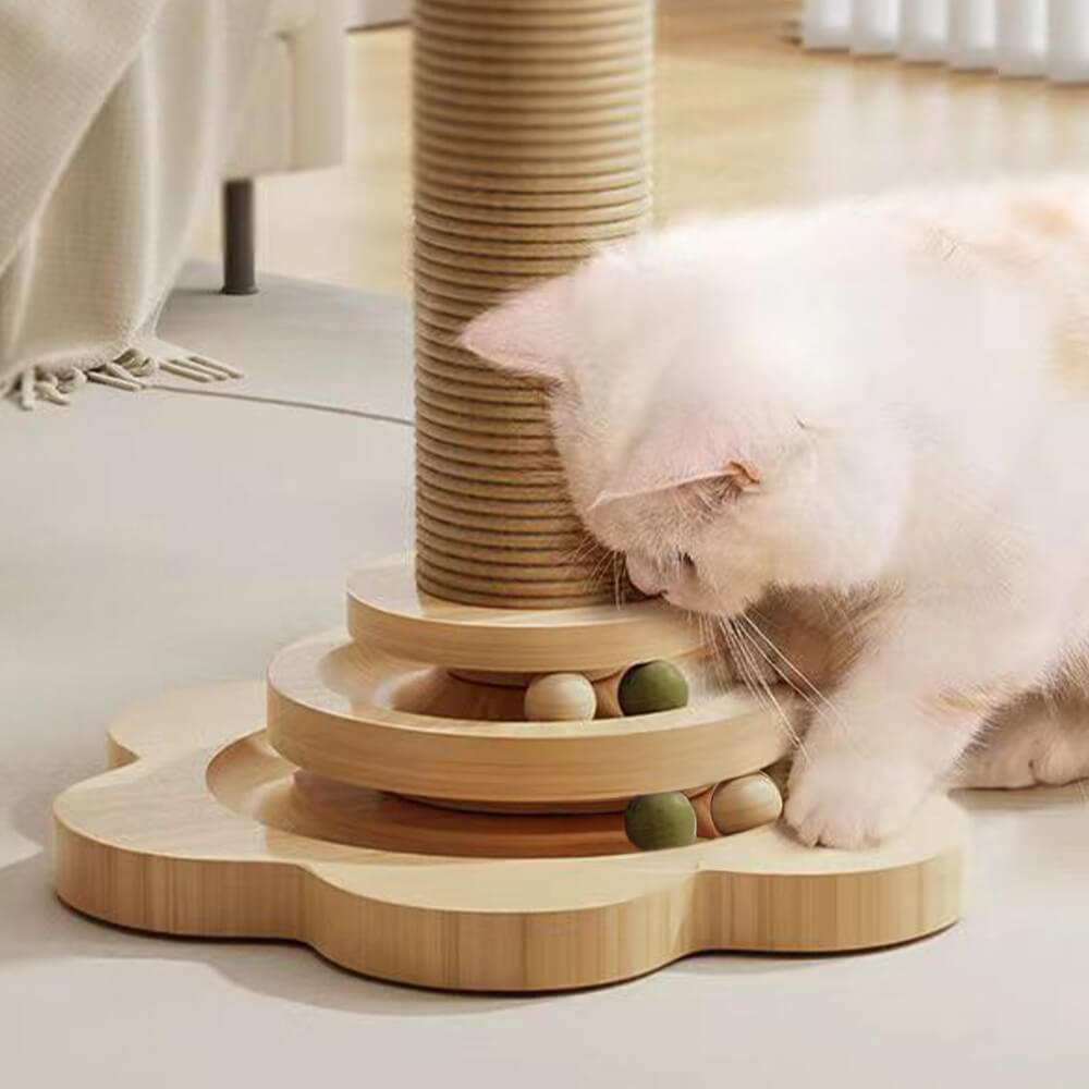 Sturdy Cat Scratching Post with Rotating Track and Teaser Ball