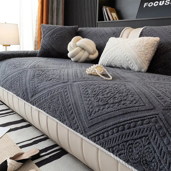 Nordic Style Carved Plush Decorative Non-Slip Couch Cover