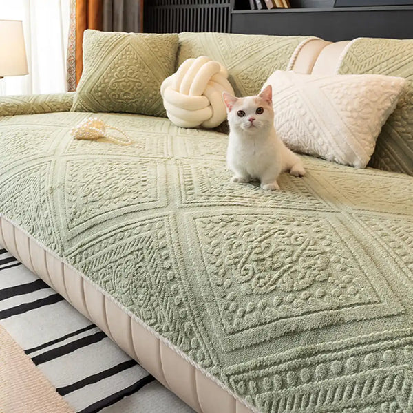 Nordic Style Carved Plush Decorative Non-Slip Couch Cover