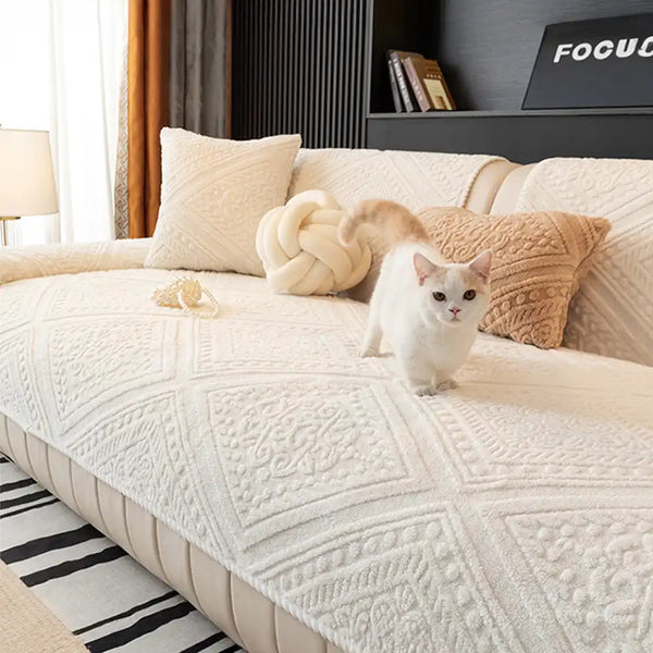 Nordic Style Carved Plush Decorative Non-Slip Couch Cover