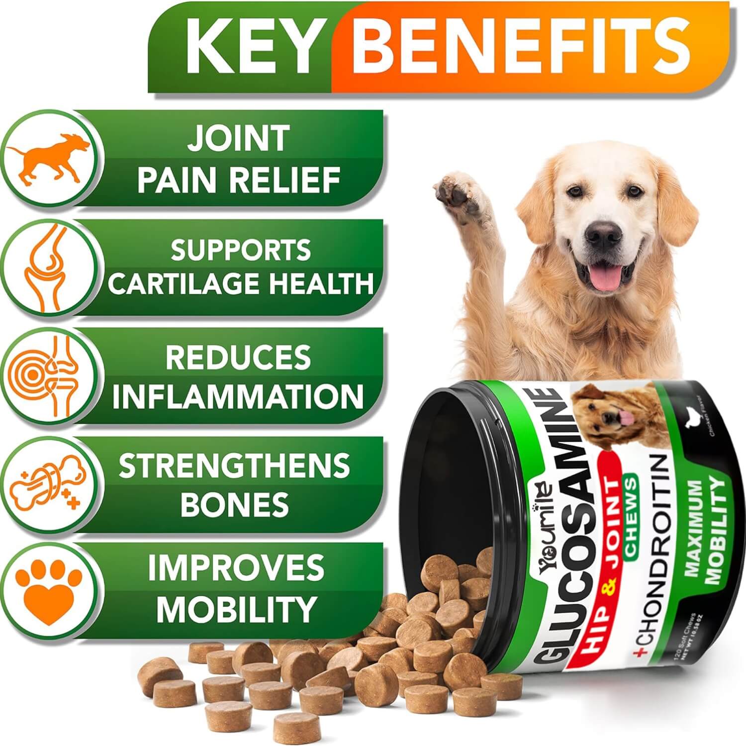 Hip & Joint Glucosamine Supplement for Dogs - Supports Mobility and Pain Relief Naturally