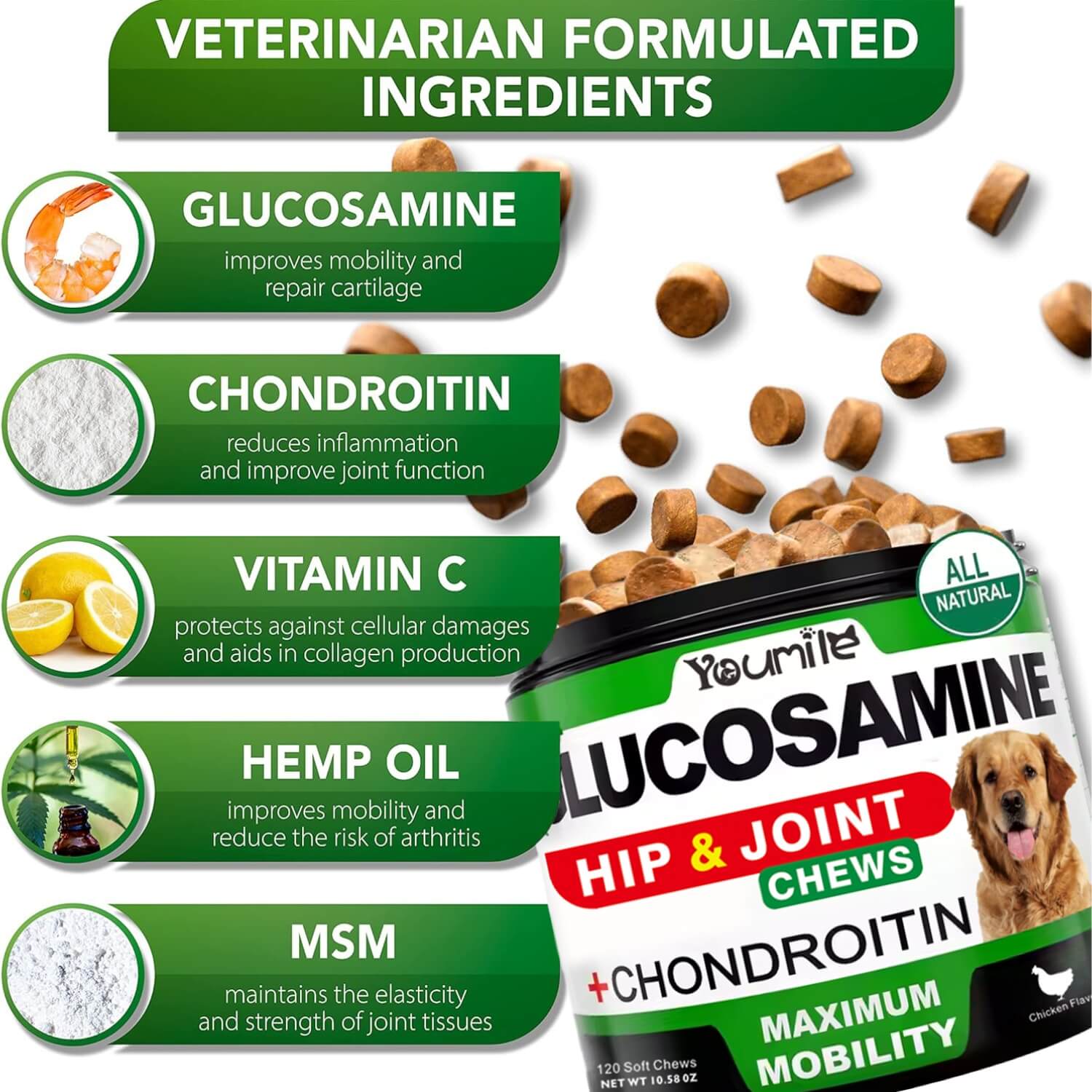 Hip & Joint Glucosamine Supplement for Dogs - Supports Mobility and Pain Relief Naturally