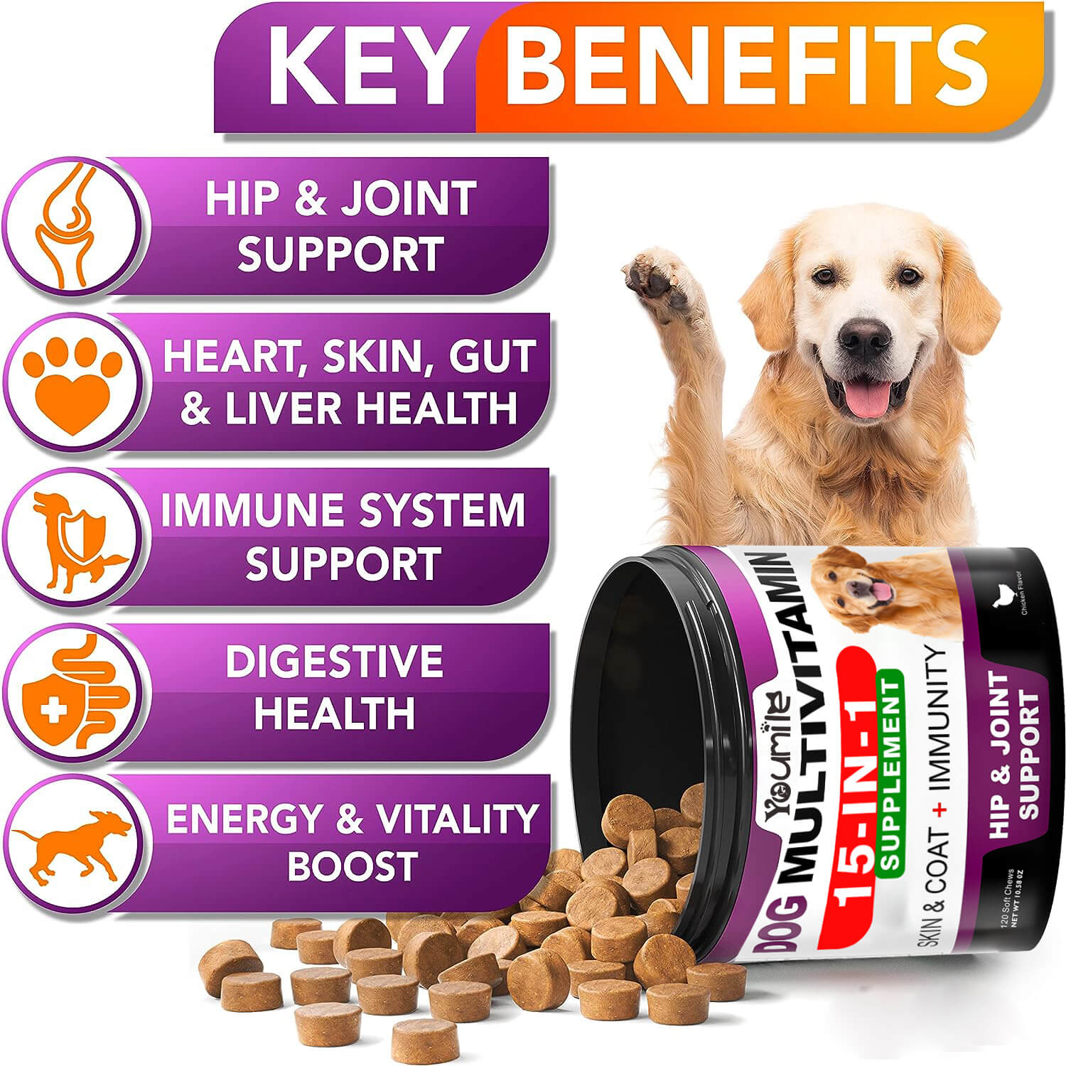 Multivitamin Soft Chews for Dogs - Daily Supplement for Overall Health and Wellness