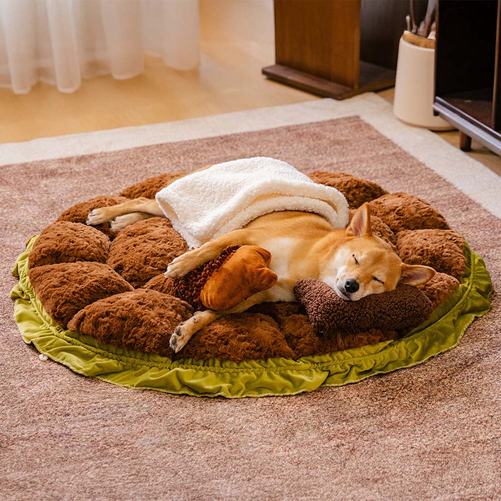 Cama de perros calmante ajustable inspirada en la naturaleza - Nido de felpa