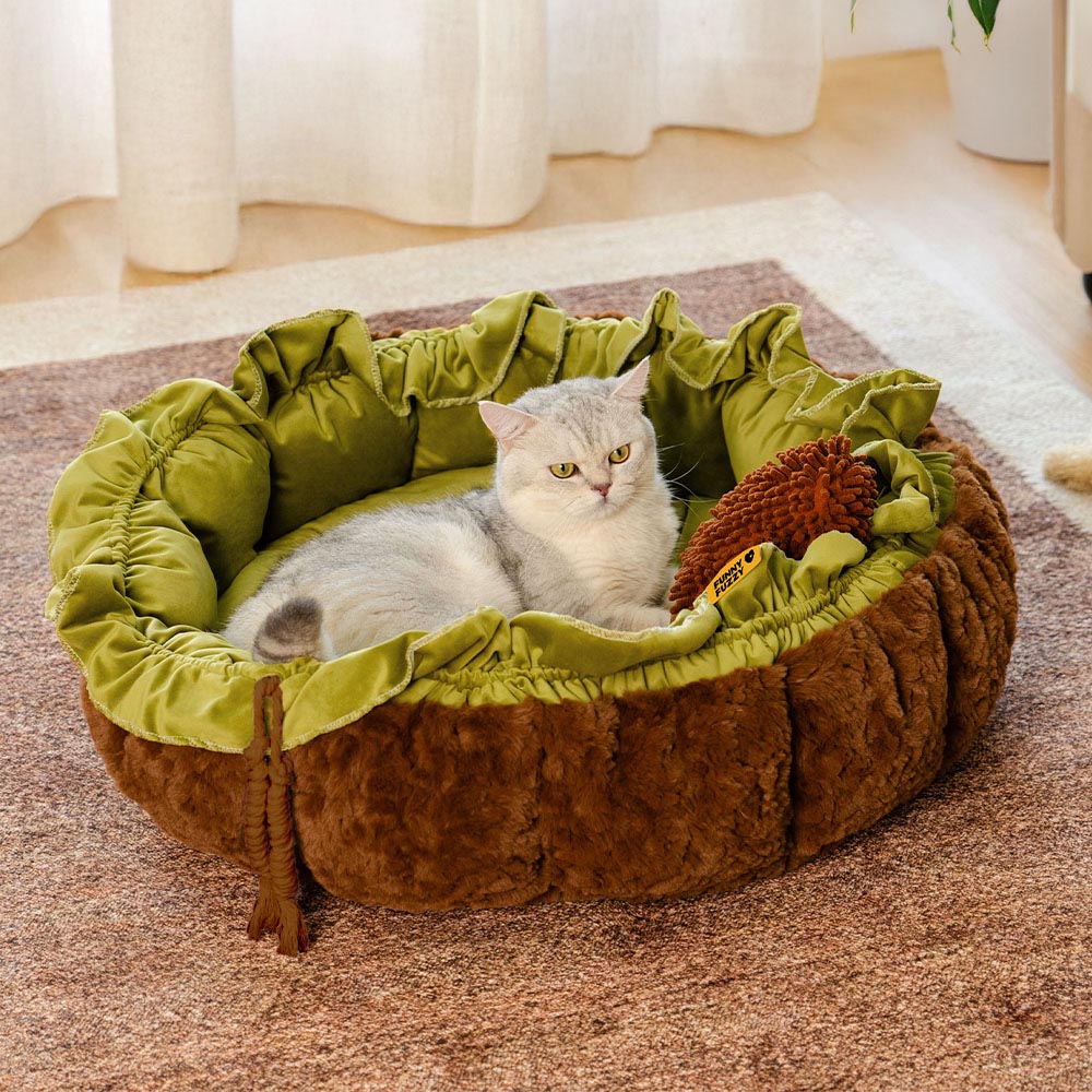 Cama de perros calmante ajustable inspirada en la naturaleza - Nido de felpa