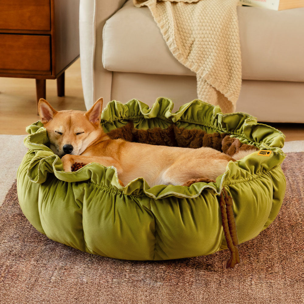 Cama de perros calmante ajustable inspirada en la naturaleza - Nido de felpa