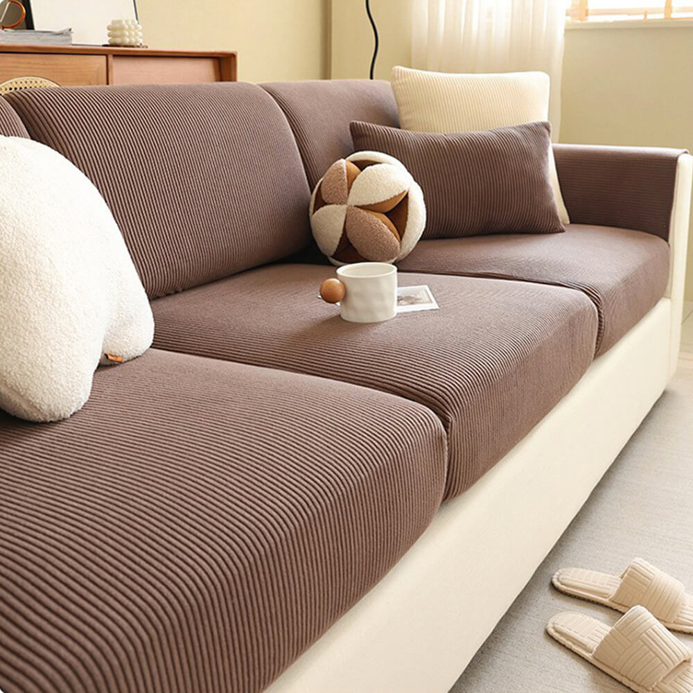 Corton de cuerda de franja vertical anti-scratch estirado cubierta de sofá de cubierta completa
