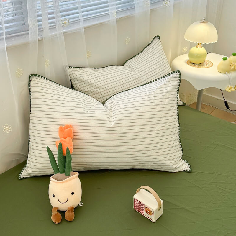 Striped Two-Tone Polyester Comfort Duvet Cover Bed Sheet Set