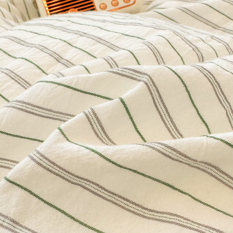 Striped Two-Tone Polyester Comfort Duvet Cover Bed Sheet Set