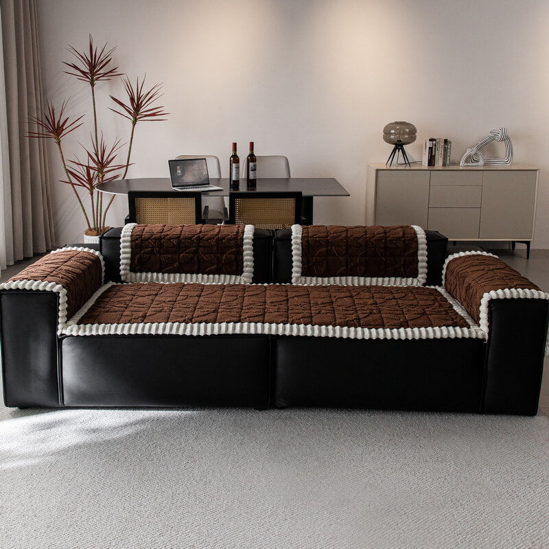 Thickened Short Plush Leaf Pattern Scratch Resistant Non-Slip Couch Cover