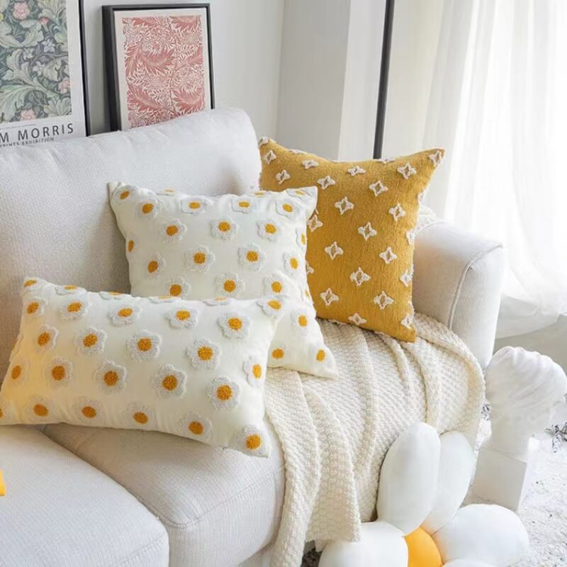 Sofa Pillow Embroidered Daisy Pillow