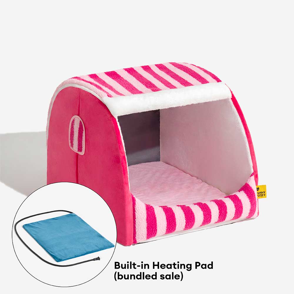 Cama de perros ortopédico de casa rayada de moda - acogedor escondite