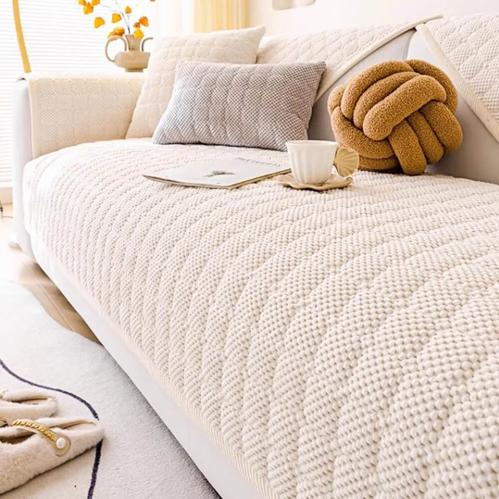 Cozy Quilted Grid Corduroy Thickened Anti-Slip Couch Cover