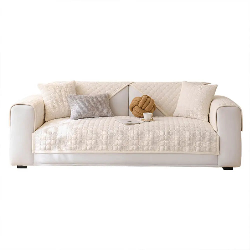 Cozy Quilted Grid Corduroy Thickened Anti-Slip Couch Cover