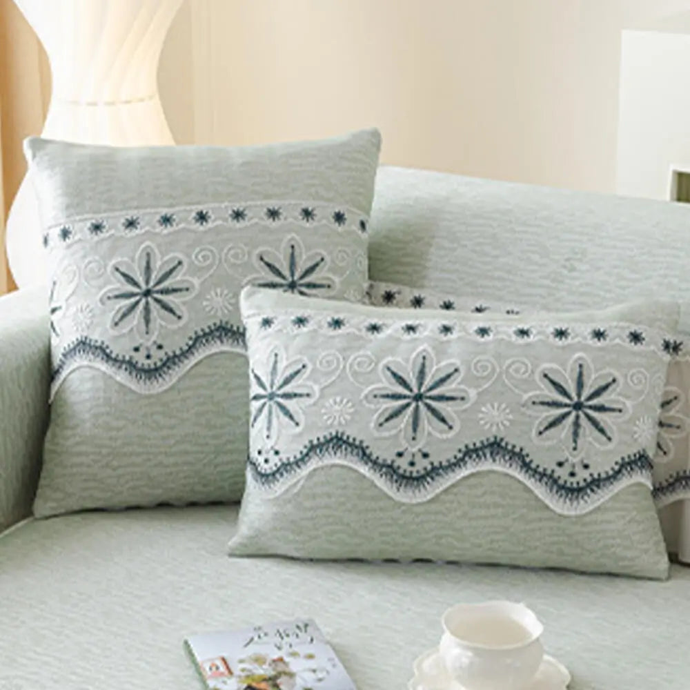 Embroidered Lace Fresh Non-Slip Couch Cover with Ruffled Trim