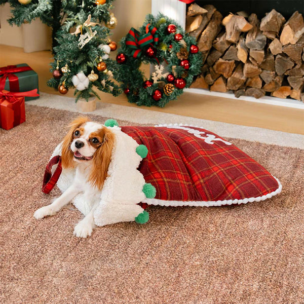 FUNNYFUZZY Christmas Stocking Cozy Pet Sleeping Bag Dog Bed – SantaNap