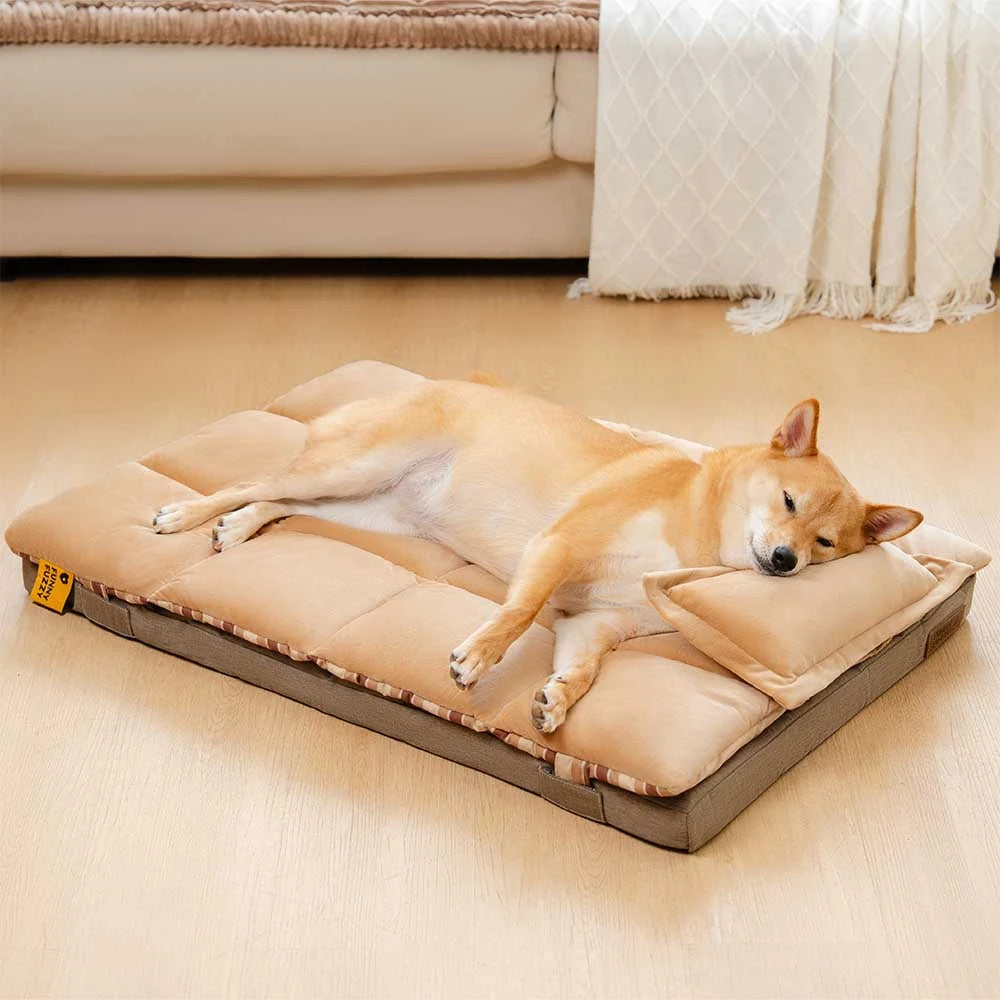 Trendy Striped Detachable Dual-layer Orthopedic Dog Bed With Pillow - CloudNap