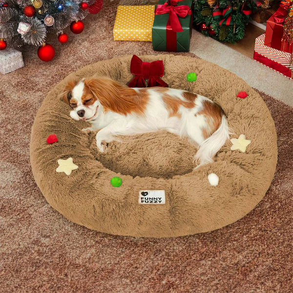 FUNNYFUZZY Christmas Wreath Plush Calming Dog Bed – HolidaySnuggle