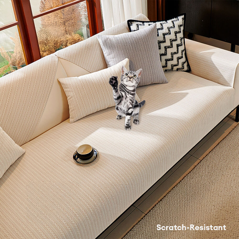 Minimalist Waterproof Wheat Stripe Design Chenille Couch Cover