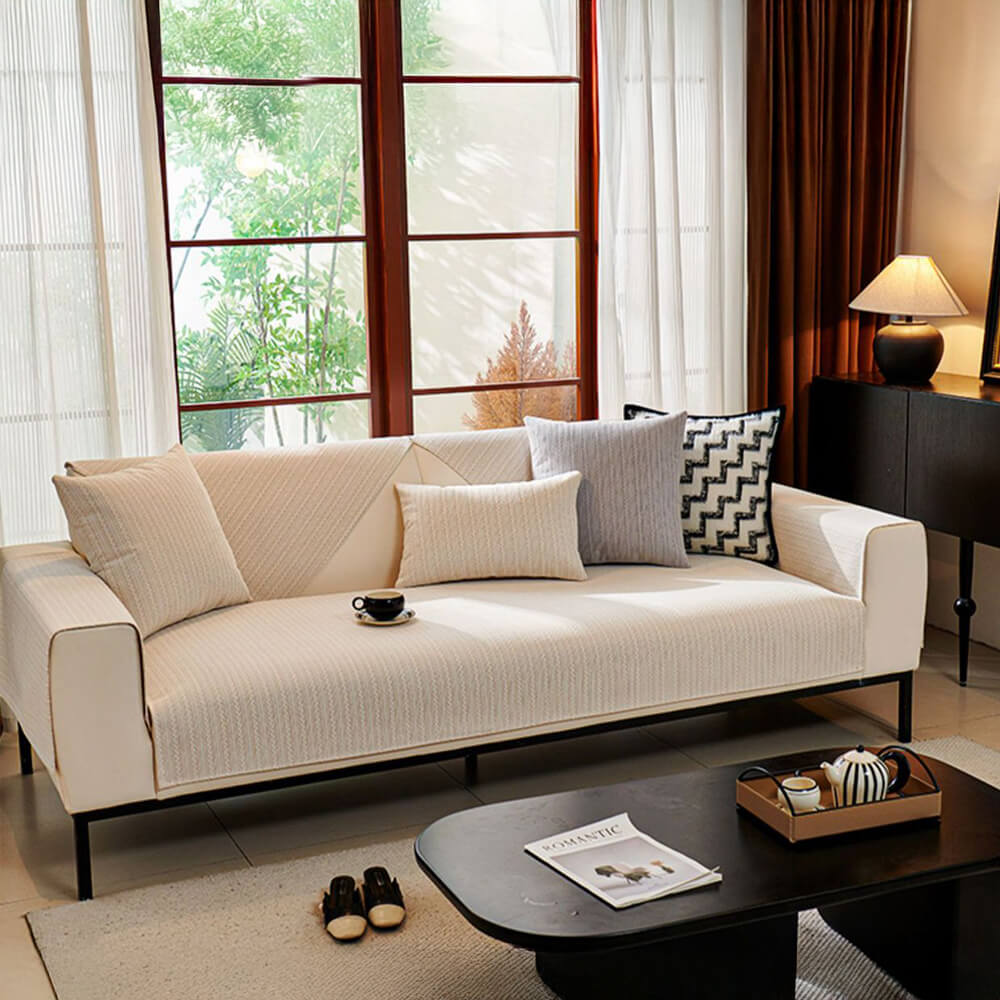 Minimalist Waterproof Wheat Stripe Design Chenille Couch Cover