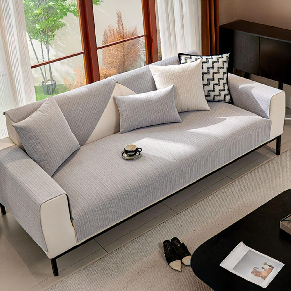 Minimalist Waterproof Wheat Stripe Design Chenille Couch Cover